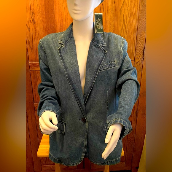 Ralph Lauren Women’s Denim Blazer, 2 Front Pockets, 1 RL Button, Size 16, NWT - Picture 2 of 11